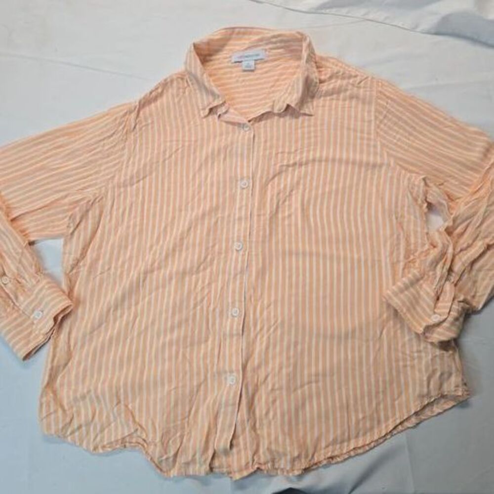 Liz Claiborne Button Up Shirt Womens Striped Top XL Orange & White Plus Size